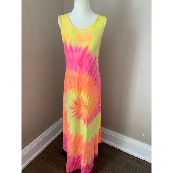 Dresses & Skirts - Women's M Tie Dye Sleeveless Maxi Dress yellow pink orange boho